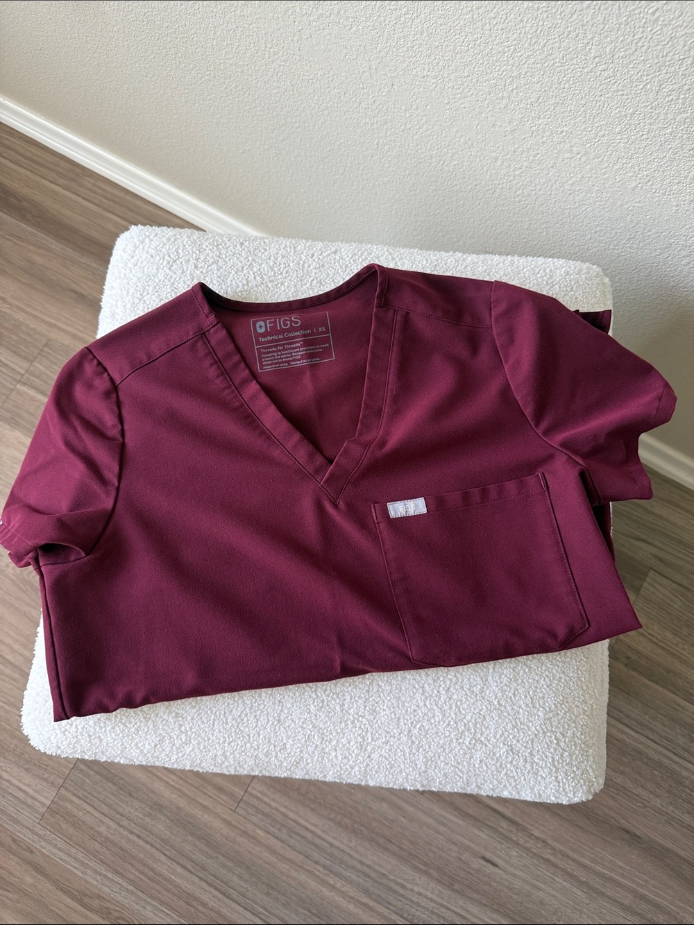 FIGS V-Neck Scrub Top in Burgundy